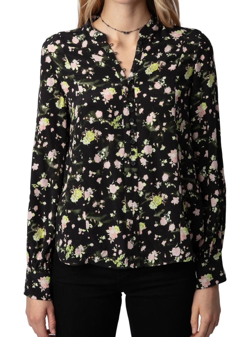 Zadig & Voltaire Twina Soft Crinkle Rose Print Button Up Shirt